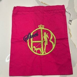 Henri Bendel Embroidered Shoe Accessory Dust/Travel Drawstring Bag Fuschia Pink